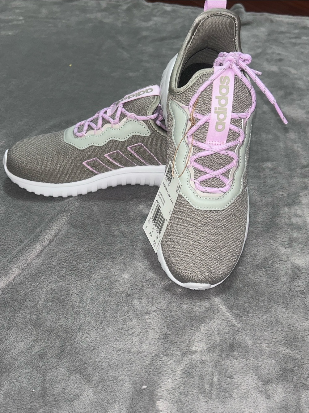 adidas Kids Gray Sneakers with Light Pink Accents
